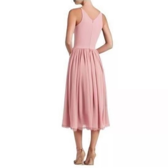 Dress the Population Alicia Dress Blush Pink Chiffon Midi Twirl V-Neck Size S - Picture 4 of 13